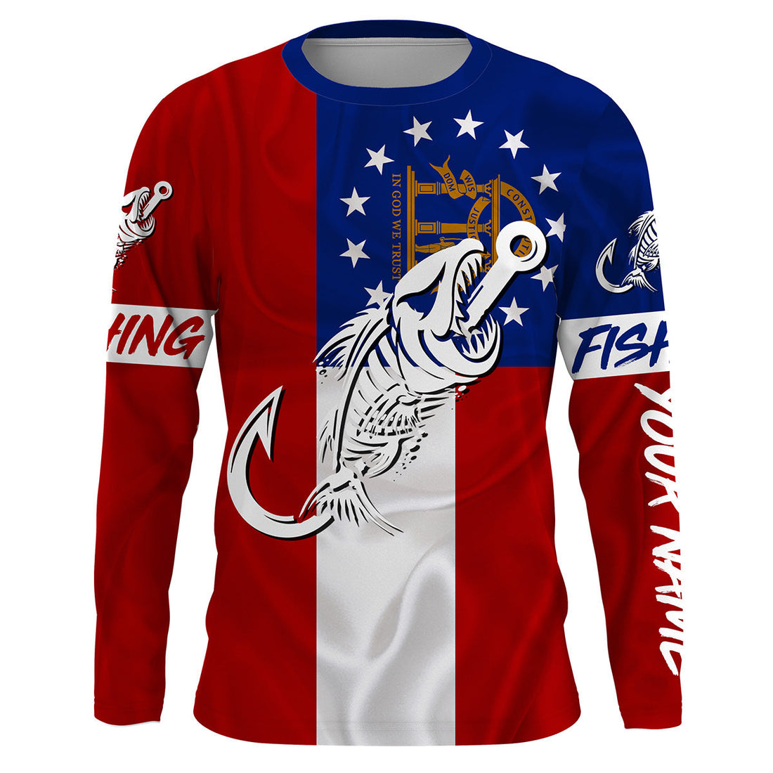 GA Fishing Custom Georgia Flag Fish hook skull Custom sun protection fishing, women NQS3345