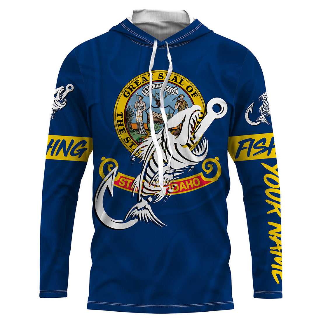 ID Fishing Custom Idaho Flag Fish hook skull Custom sun protection fishing, women NQS3346