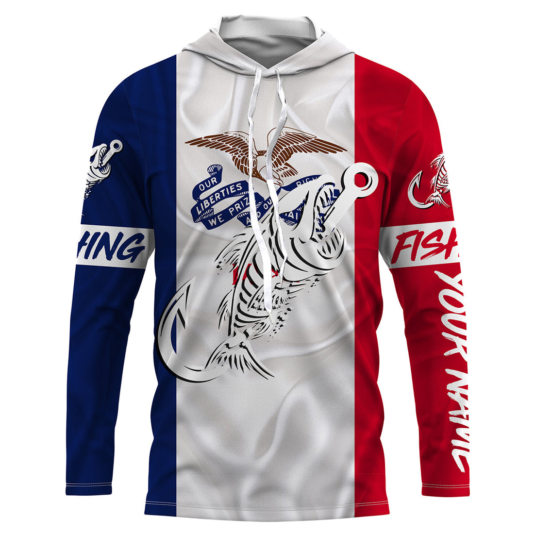 IA Fishing Custom Iowa Flag Fish hook skull Custom sun protection fishing, women NQS3348