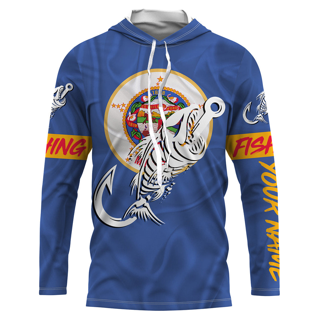 MN Fishing Custom Minnesota Flag Fish hook skull Custom sun protection fishing, women NQS3350