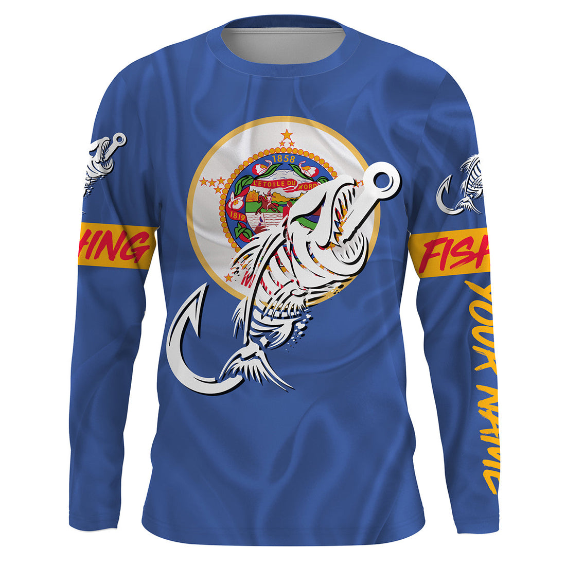 MN Fishing Custom Minnesota Flag Fish hook skull Custom sun protection fishing, women NQS3350
