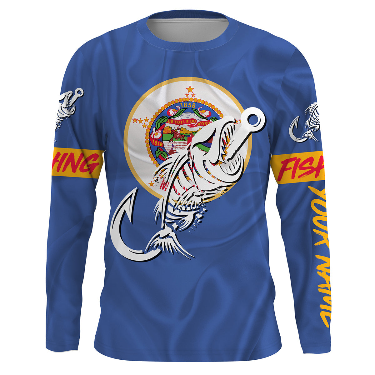 MN Fishing Custom Minnesota Flag Fish hook skull Custom sun protection fishing, women NQS3350
