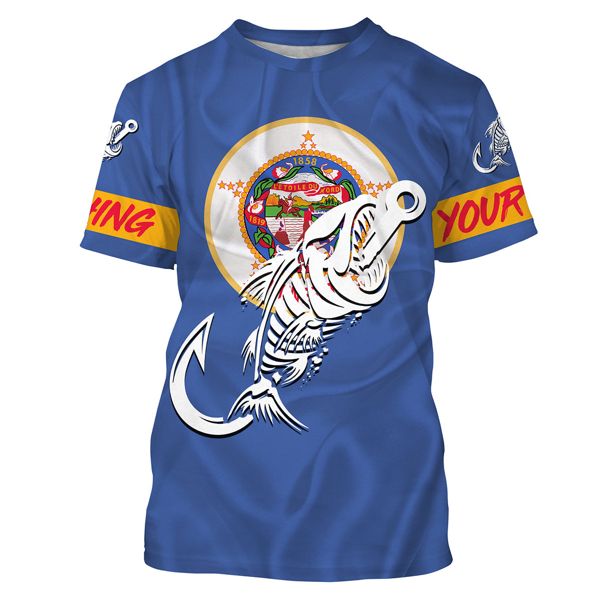 MN Fishing Custom Minnesota Flag Fish hook skull Custom sun protection fishing, women NQS3350