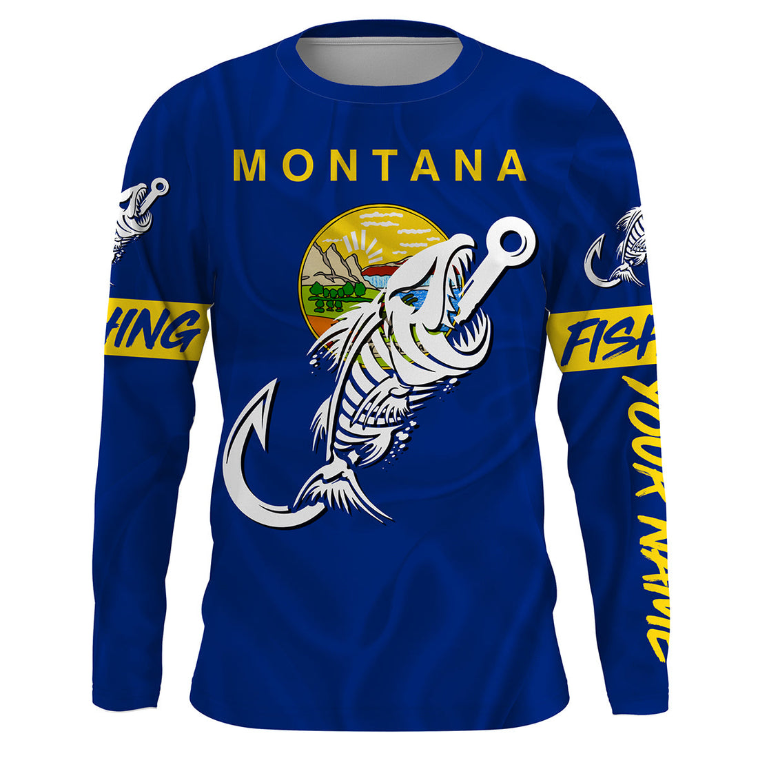 MT Fishing Custom Montana Flag Fish hook skull Custom sun protection fishing, women NQS3351