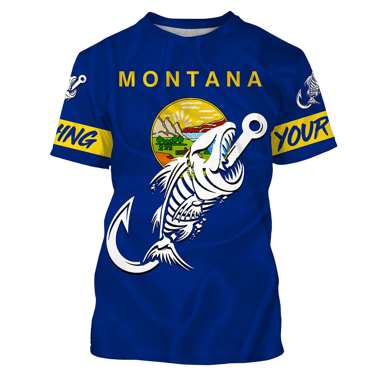 MT Fishing Custom Montana Flag Fish hook skull Custom sun protection fishing, women NQS3351