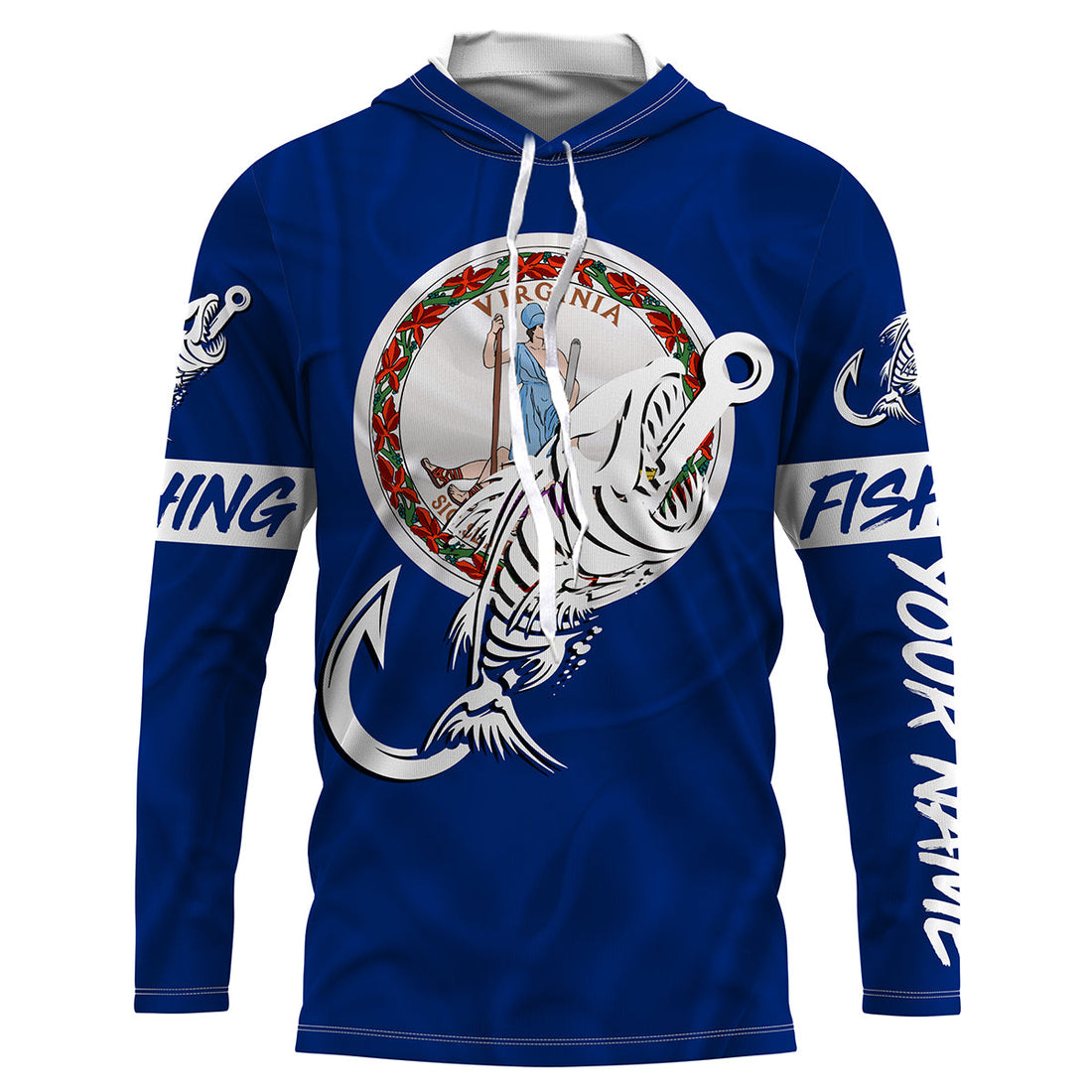 VA Fishing Custom Virginia Flag Fish hook skull Custom sun protection fishing, women NQS3353