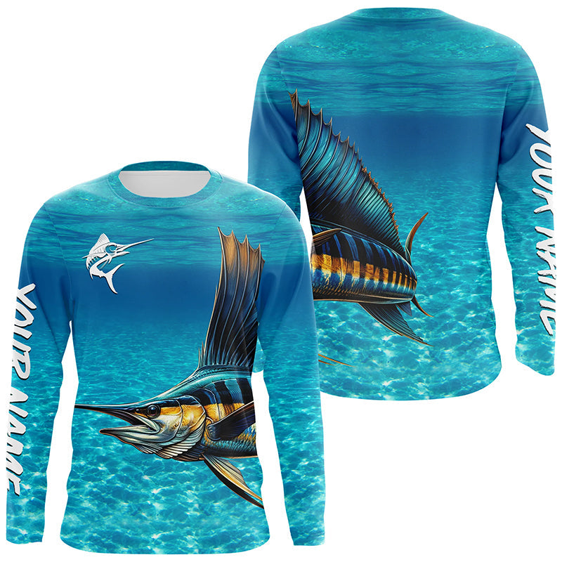Sailfish fishing blue water camo Custom Name sun protection long sleeve fishing, women NQS5553