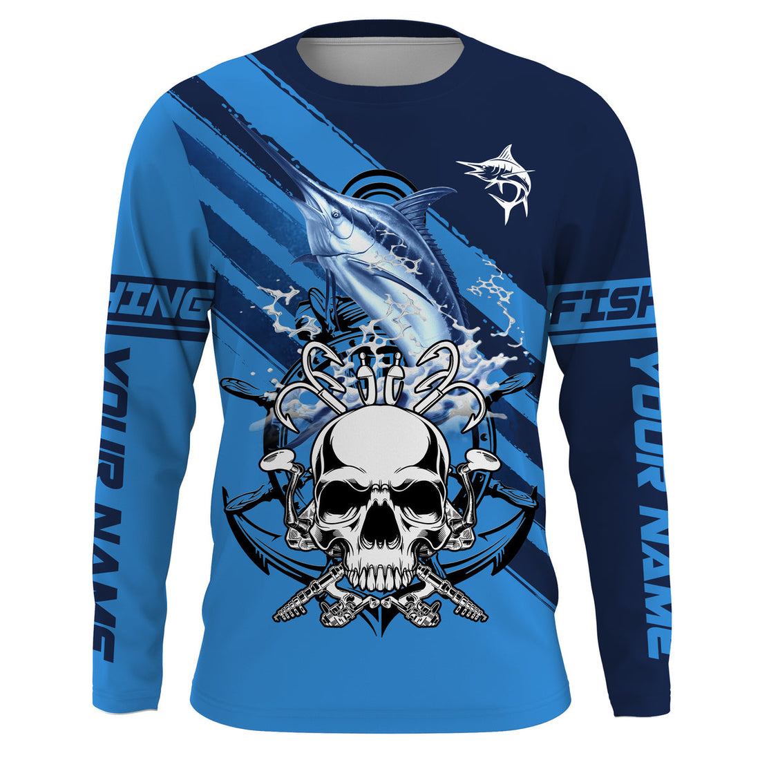Personalized Marlin Fish reaper Anchor Saltwater blue sea UV Long Sleeve Performance Fishing NQS3813