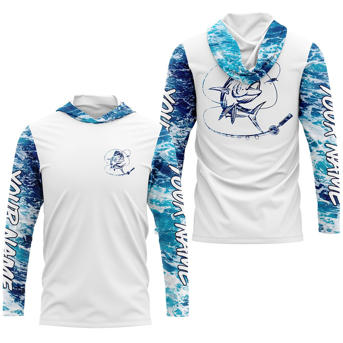 Mahi mahi Dorado Saltwater Fishing blue Custom Saltwater Long sleeve Fishing UV Protection, Sea wave camo Fishing NQS2406