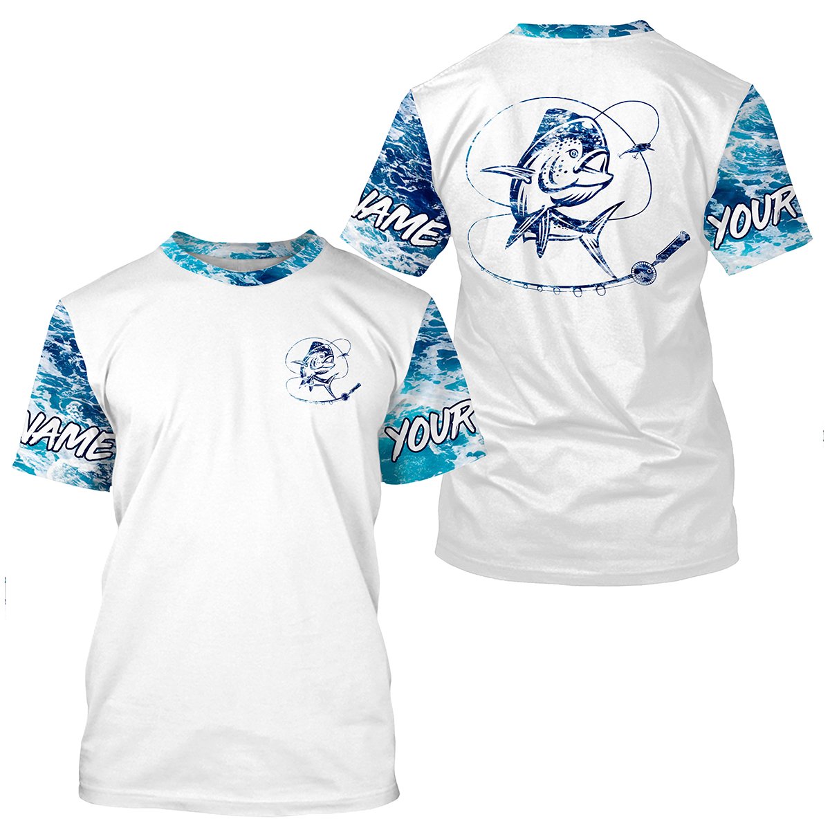Mahi mahi Dorado Saltwater Fishing blue Custom Saltwater Long sleeve Fishing UV Protection, Sea wave camo Fishing NQS2406
