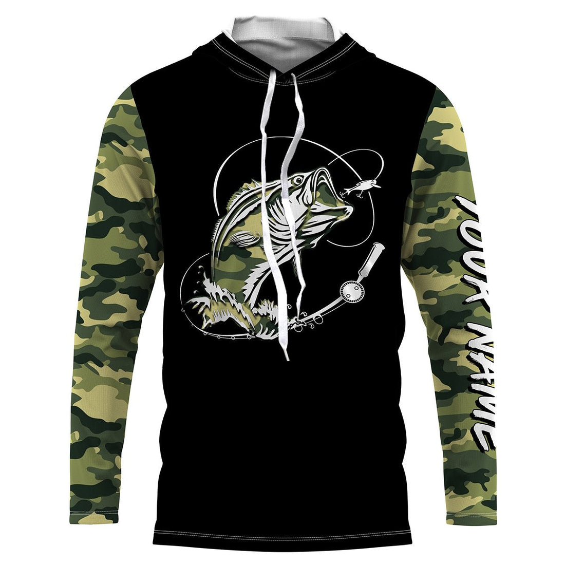Bass Fishing tattoo green camo Custom Long Sleeve performance Fishing, personalized Bass Fishing NQS2408