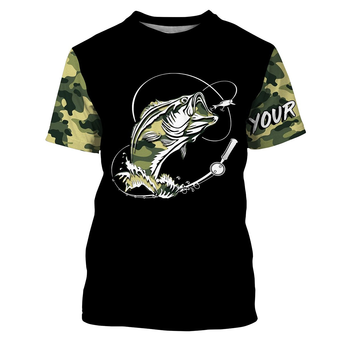 Bass Fishing tattoo green camo Custom Long Sleeve performance Fishing, personalized Bass Fishing NQS2408