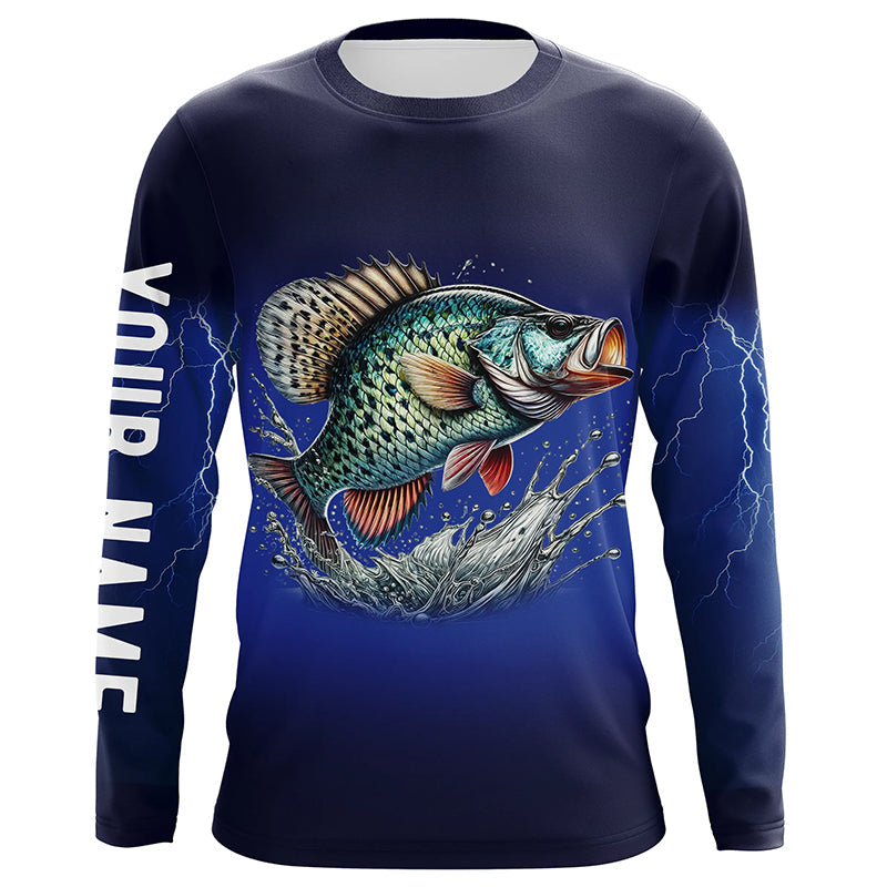Crappie Fishing Blue lightning 3D All Over printed Customized Name UV protection fishing NQS315