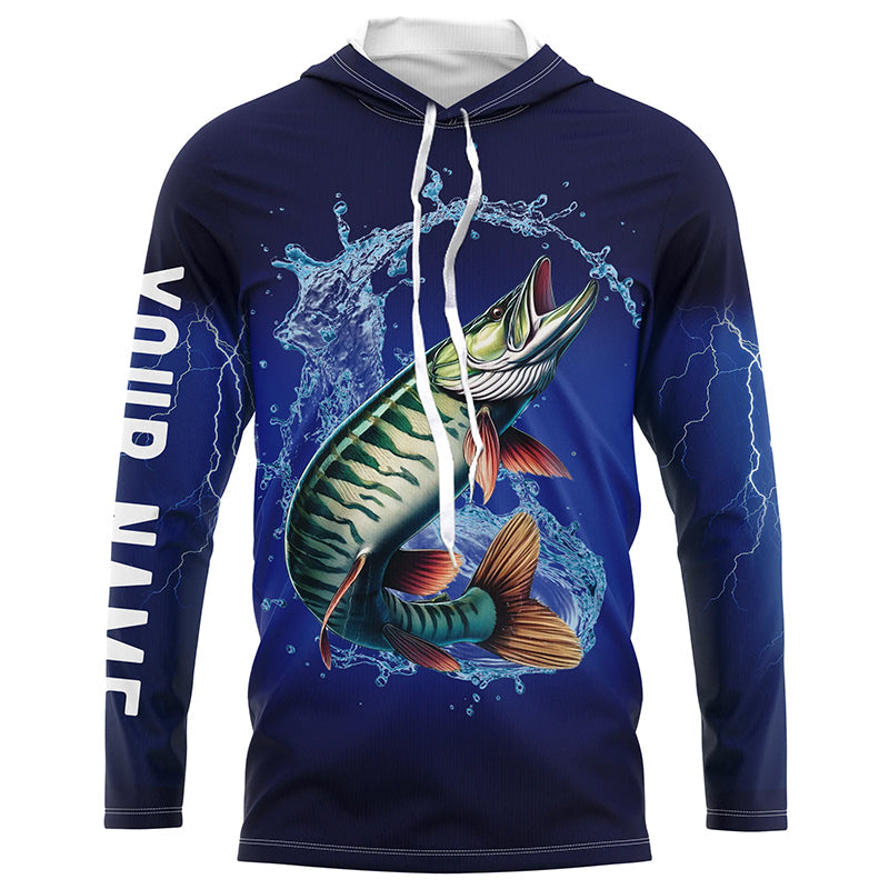 Musky Fishing blue lightning 3D All Over printed Customized Name Muskie fishing NQS317