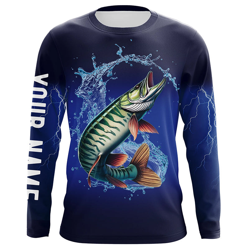 Musky Fishing blue lightning 3D All Over printed Customized Name Muskie fishing NQS317