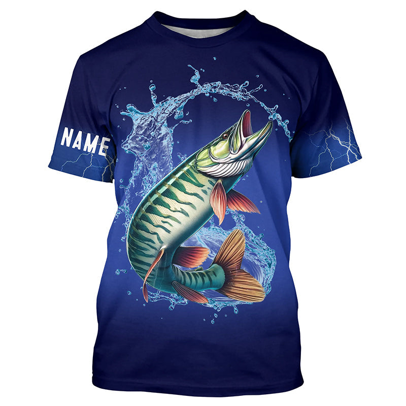 Musky Fishing blue lightning 3D All Over printed Customized Name Muskie fishing NQS317