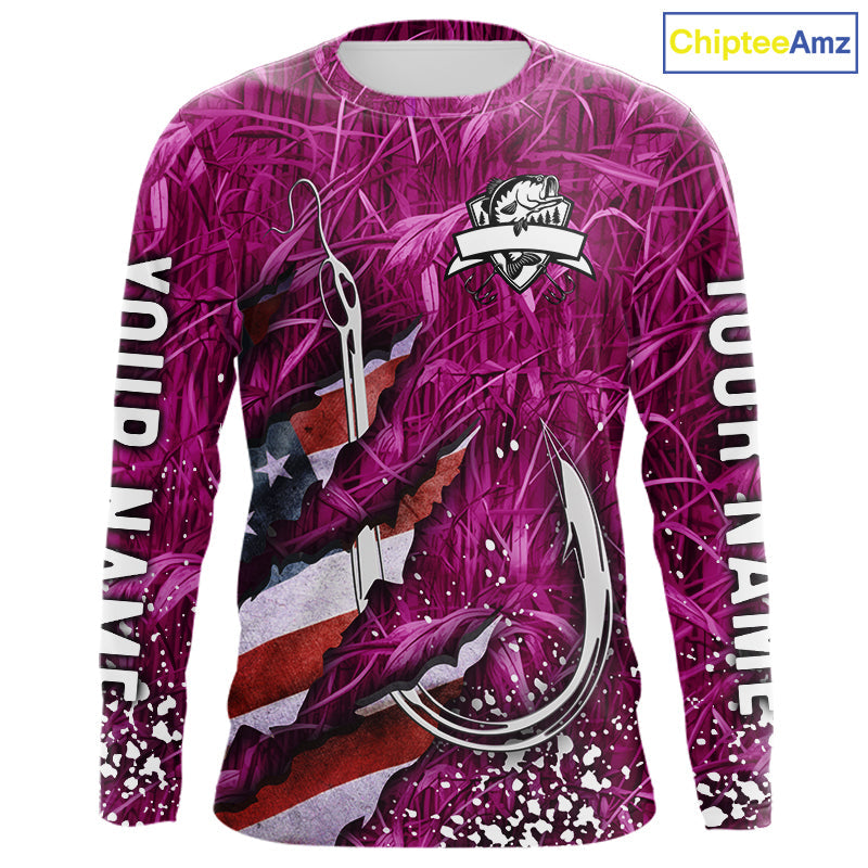 American flag fish hook pink camo fishing custom sun protection performance long sleeve fishing