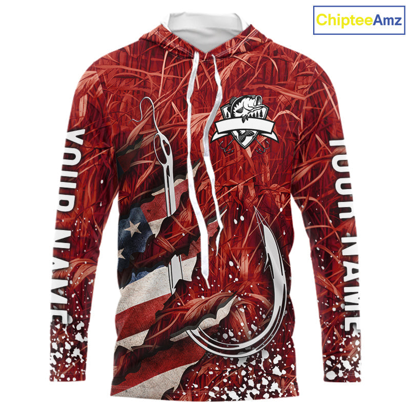 American flag fish hook red camo fishing custom sun protection performance long sleeve fishing
