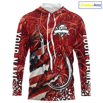 American flag fish hook red camo fishing custom sun protection performance long sleeve fishing