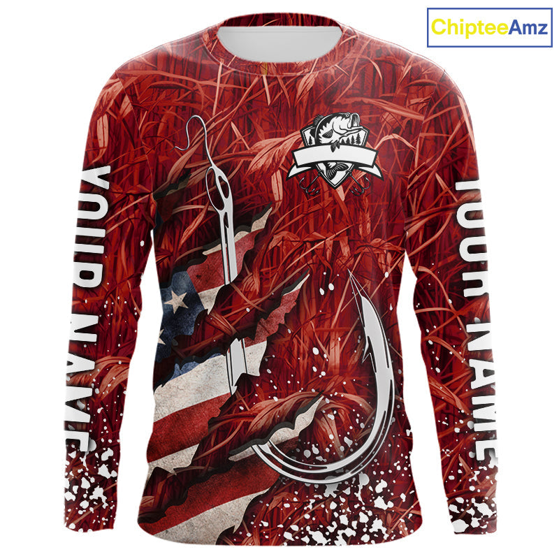 American flag fish hook red camo fishing custom sun protection performance long sleeve fishing