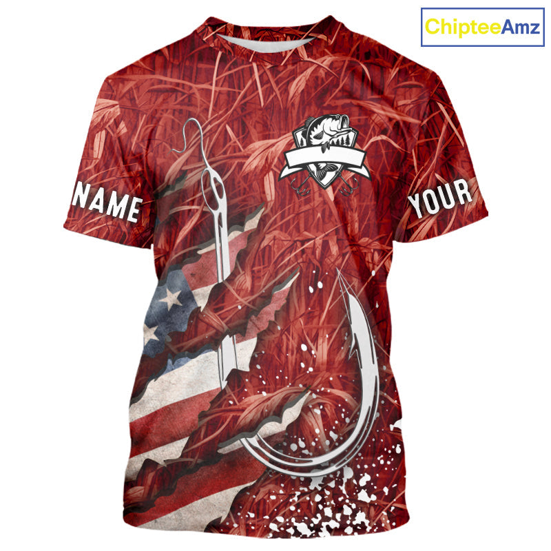American flag fish hook red camo fishing custom sun protection performance long sleeve fishing