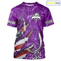 American flag fish hook purple camo custom sun protection performance long sleeve fishing