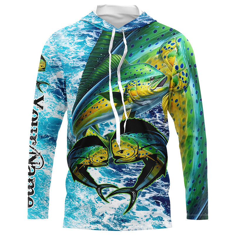 Mahi mahi fishing blue sea water camo Custom UV protection performance long sleeve fishing NQS8123