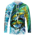 Mahi mahi fishing blue sea water camo Custom UV protection performance long sleeve fishing NQS8123