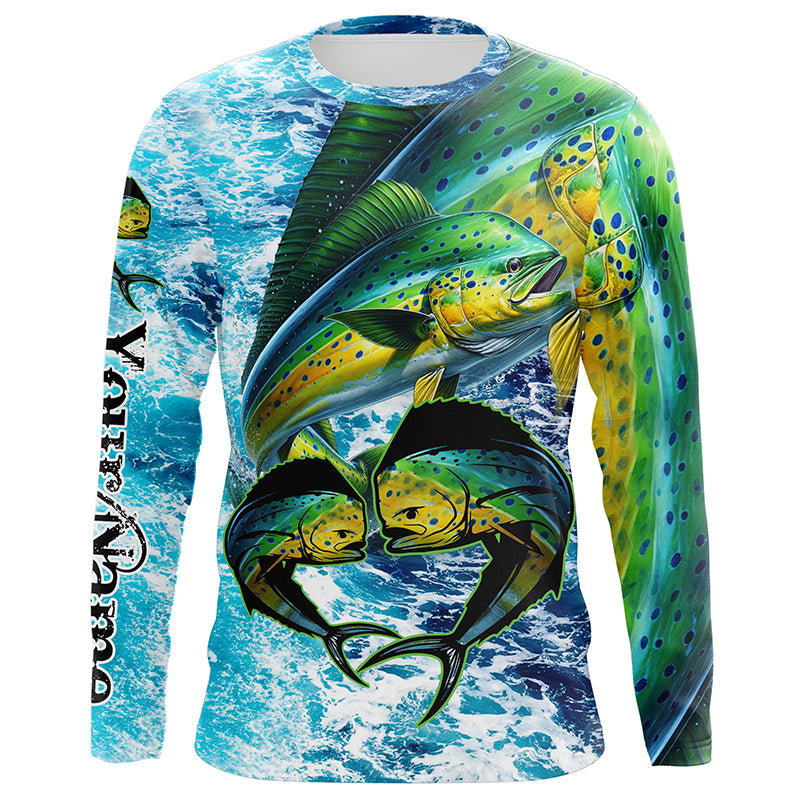Mahi mahi fishing blue sea water camo Custom UV protection performance long sleeve fishing NQS8123