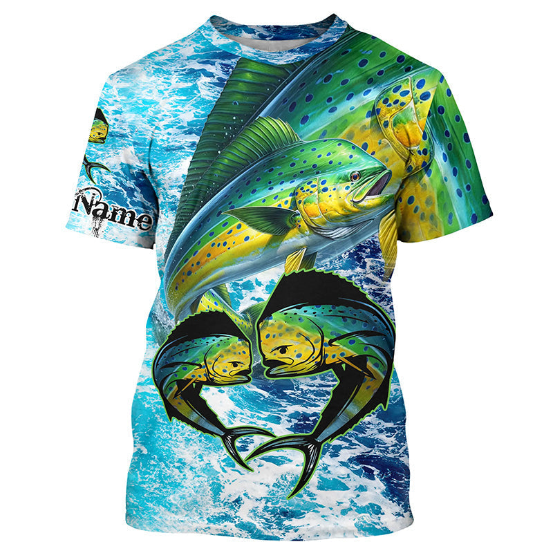Mahi mahi fishing blue sea water camo Custom UV protection performance long sleeve fishing NQS8123