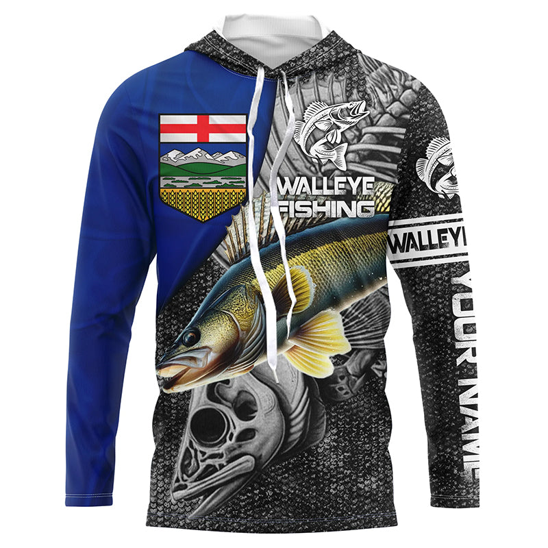 Alberta Flag Walleye Fishing Custom long sleeve performance Fishing, Walleye Fishing NQS3819