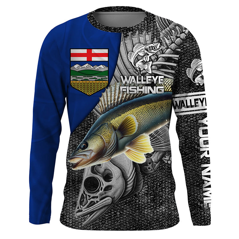 Alberta Flag Walleye Fishing Custom long sleeve performance Fishing, Walleye Fishing NQS3819