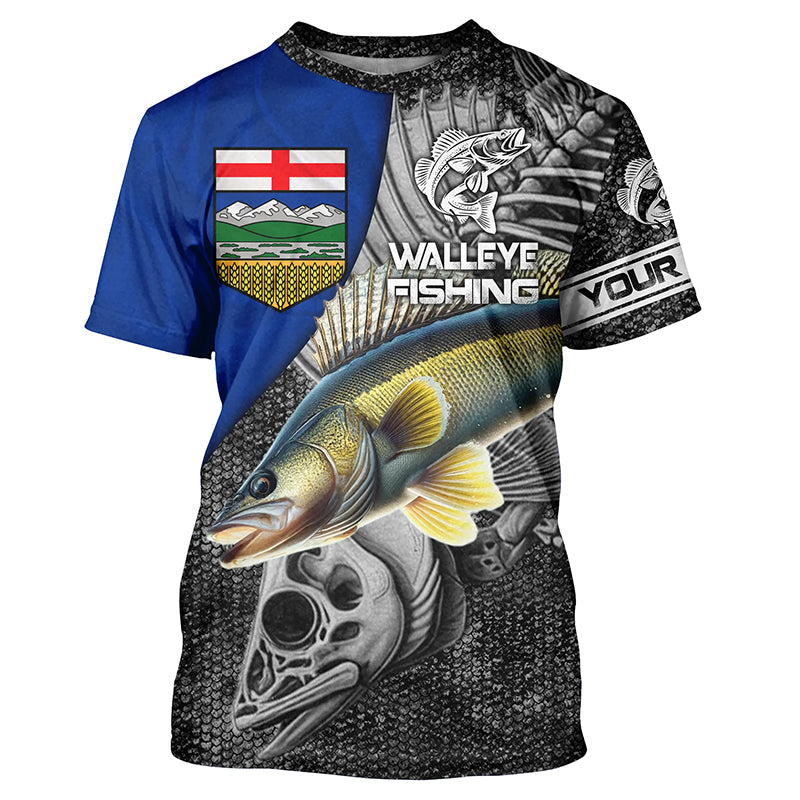Alberta Flag Walleye Fishing Custom long sleeve performance Fishing, Walleye Fishing NQS3819