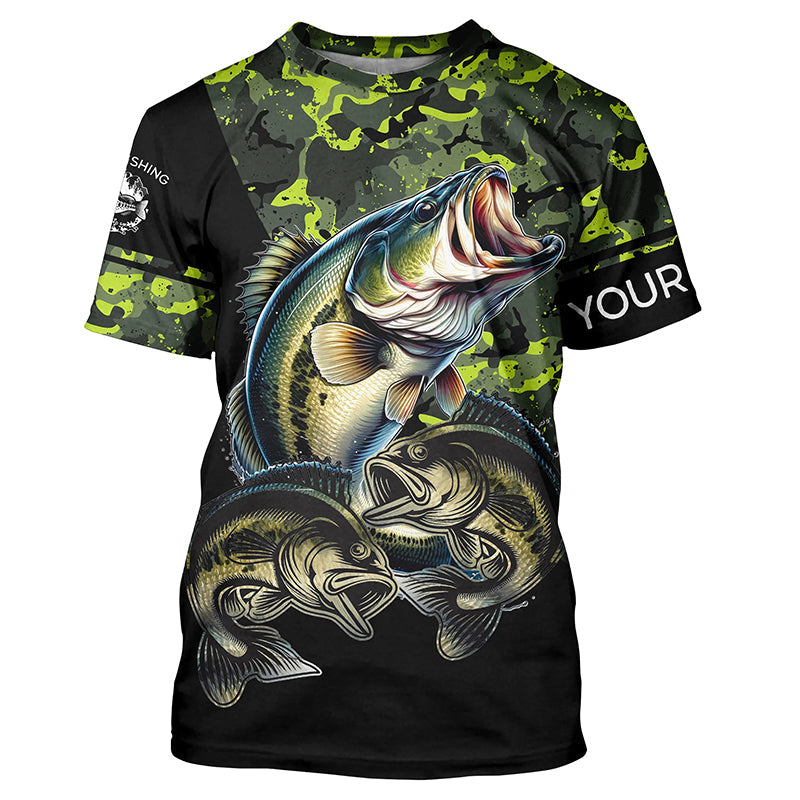 Bass fishing black green camo personalized custom sun protection long sleeve fishing NQS3820