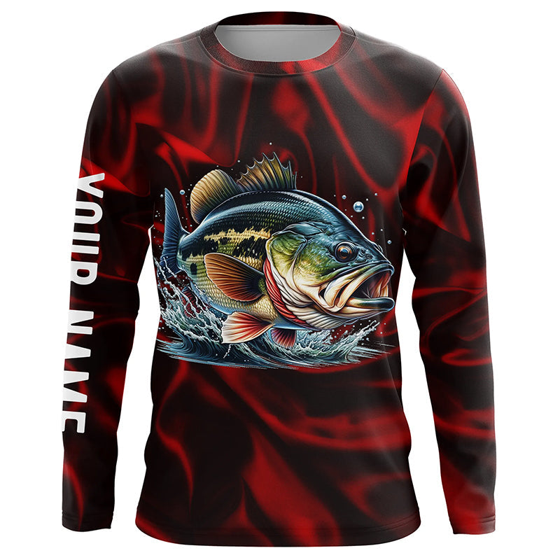 Bass Fishing red lighting Customized name performance Long Sleeve Fishing NQS2413