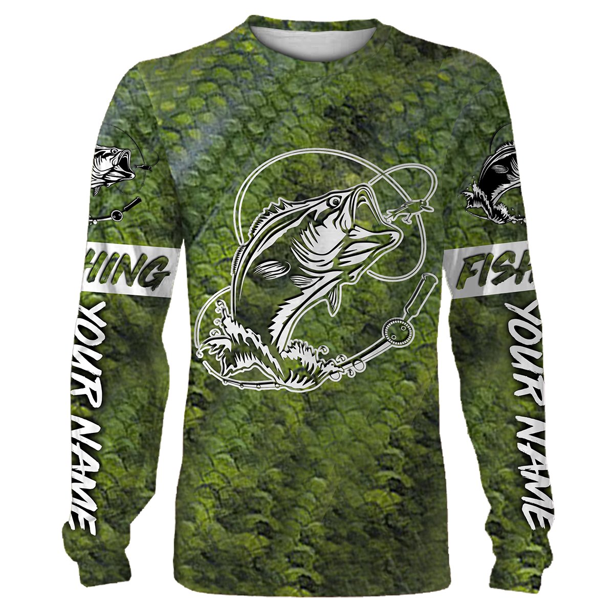 Bass Fishing Scale Tatoo Customize Name All Over Printed And Women Personalized Fishing Gift NQS240