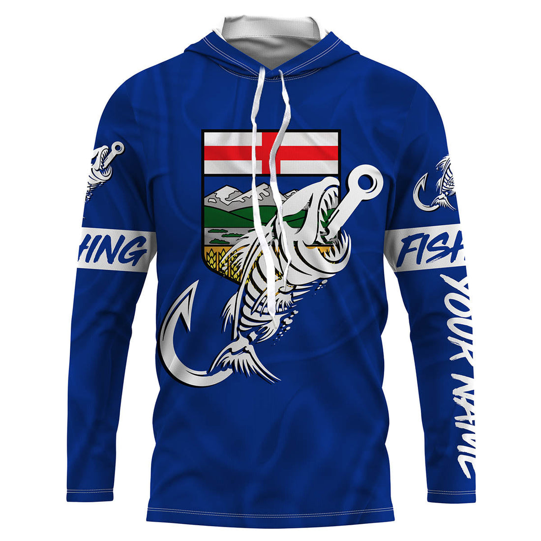 Customized Alberta long sleeve fishing Alberta Flag Fish hook skull performance fishing NQS3517