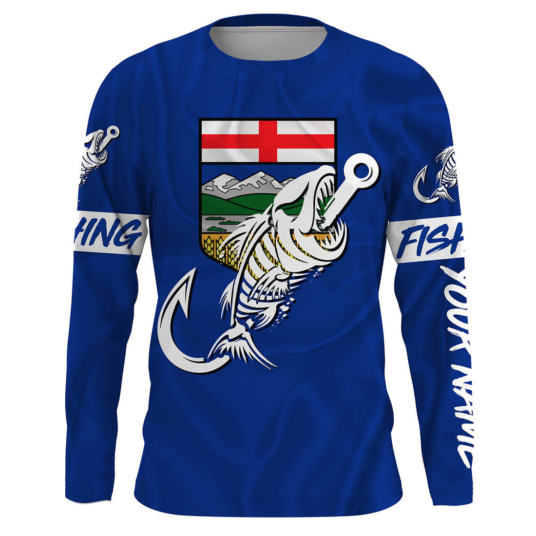 Customized Alberta long sleeve fishing Alberta Flag Fish hook skull performance fishing NQS3517