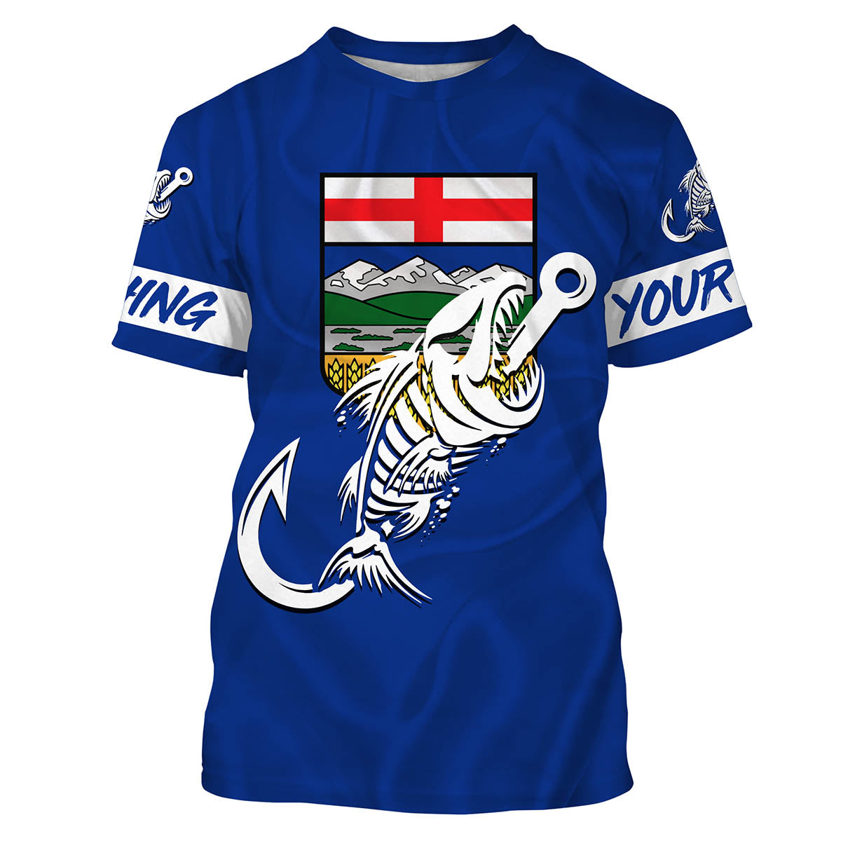 Customized Alberta long sleeve fishing Alberta Flag Fish hook skull performance fishing NQS3517