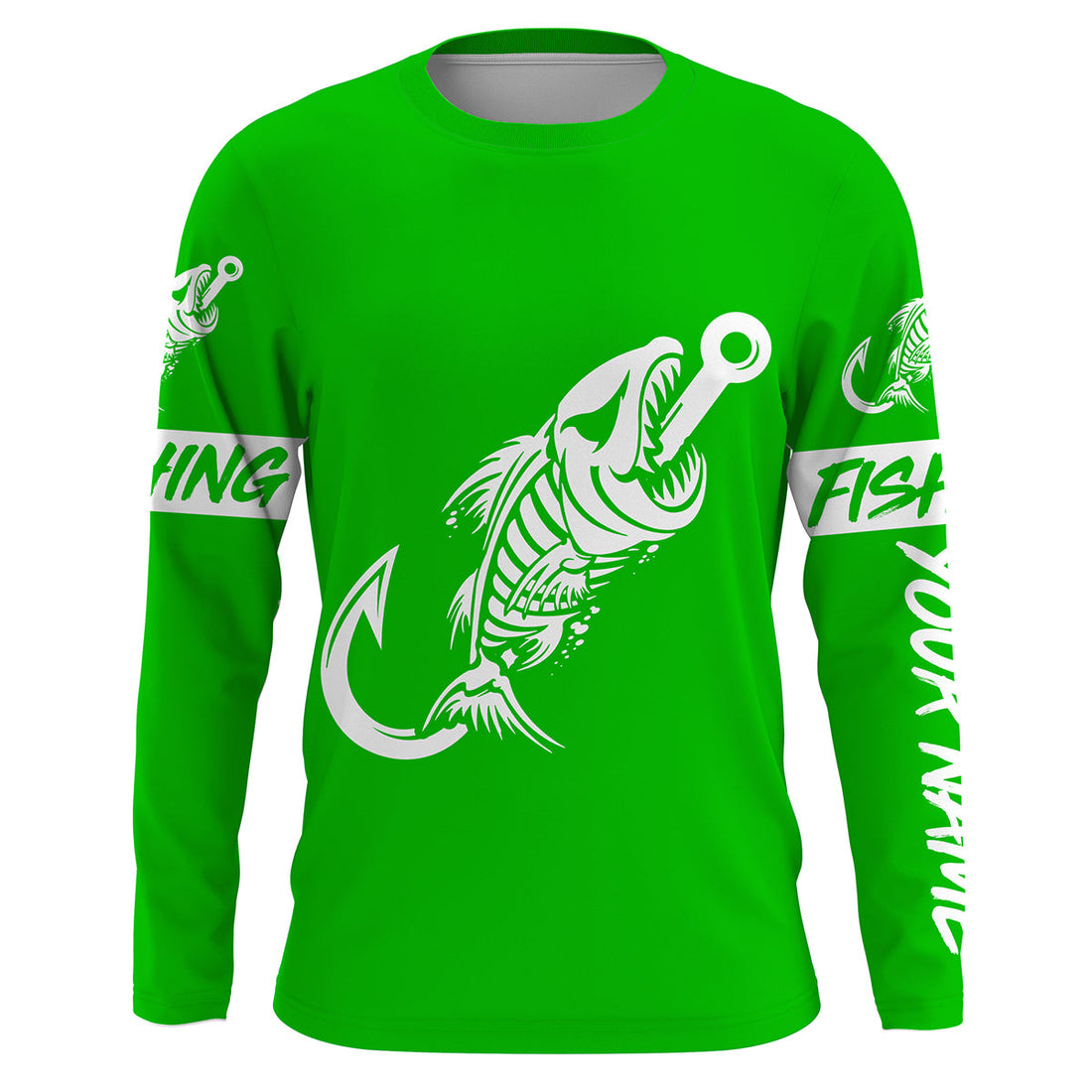 Customized Green Fish hook skull reaper sun protection performance long sleeve fishing NQS3521