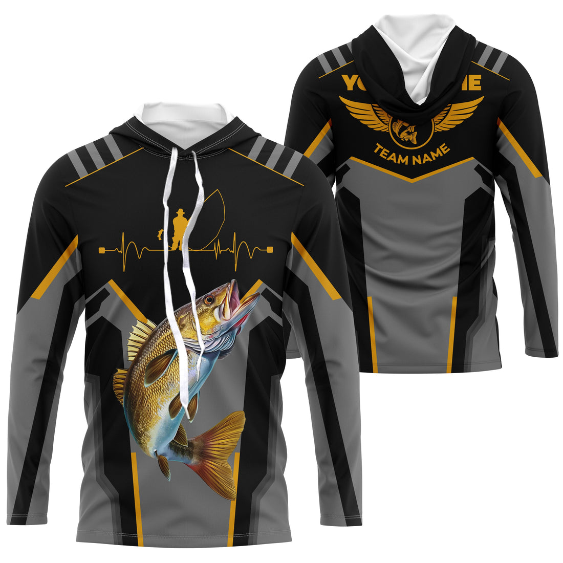 Personalized Black Walleye Fishing, Team Walleye Fishing Long Sleeve tournament| Yellow NQS6223