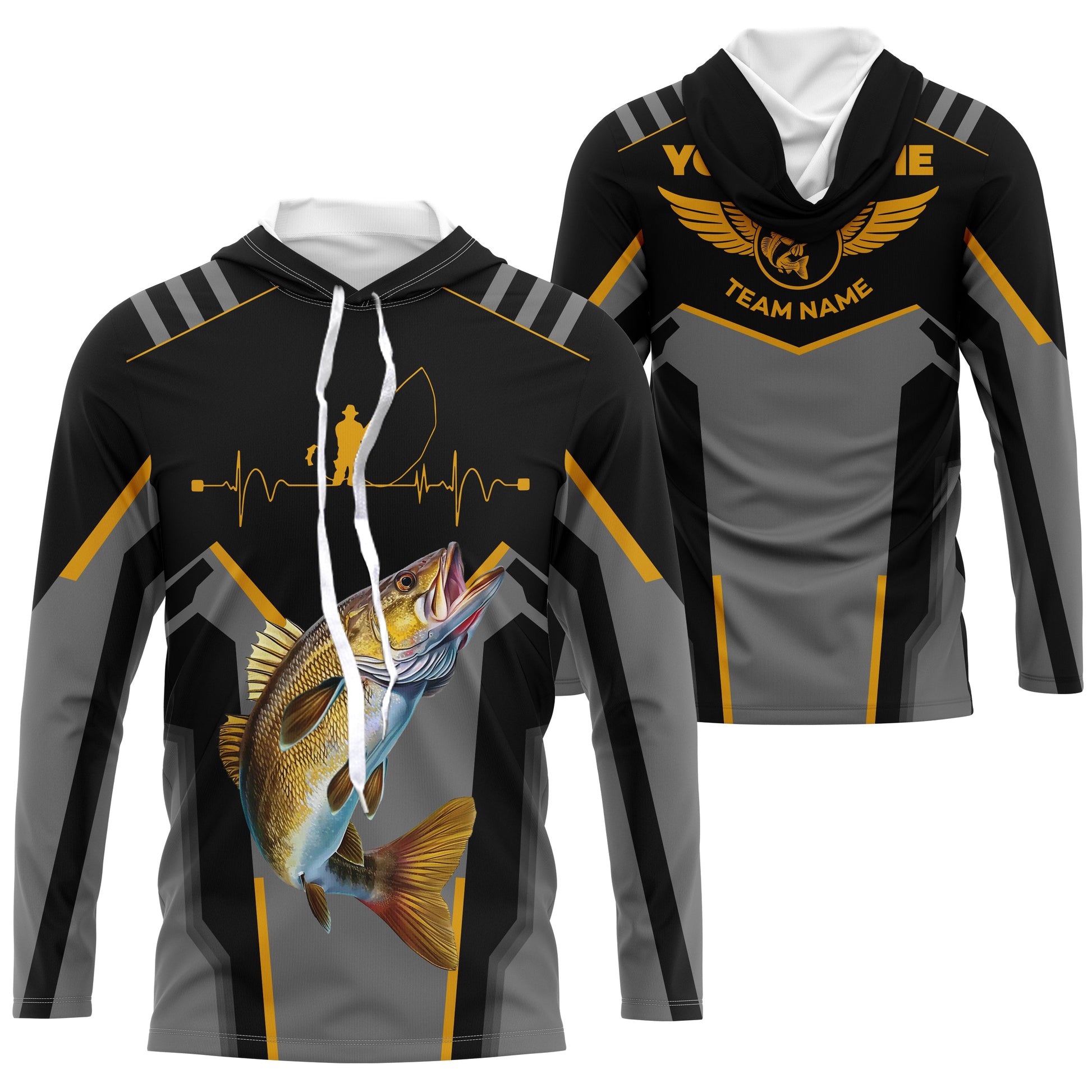 Personalized Black Walleye Fishing, Team Walleye Fishing Long Sleeve tournament| Yellow NQS6223