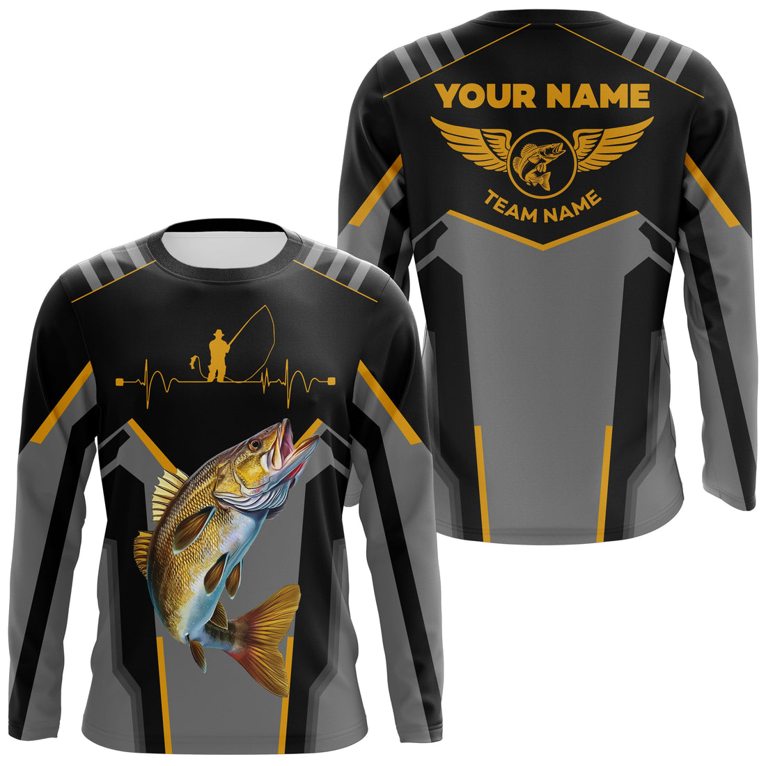 Personalized Black Walleye Fishing, Team Walleye Fishing Long Sleeve tournament| Yellow NQS6223