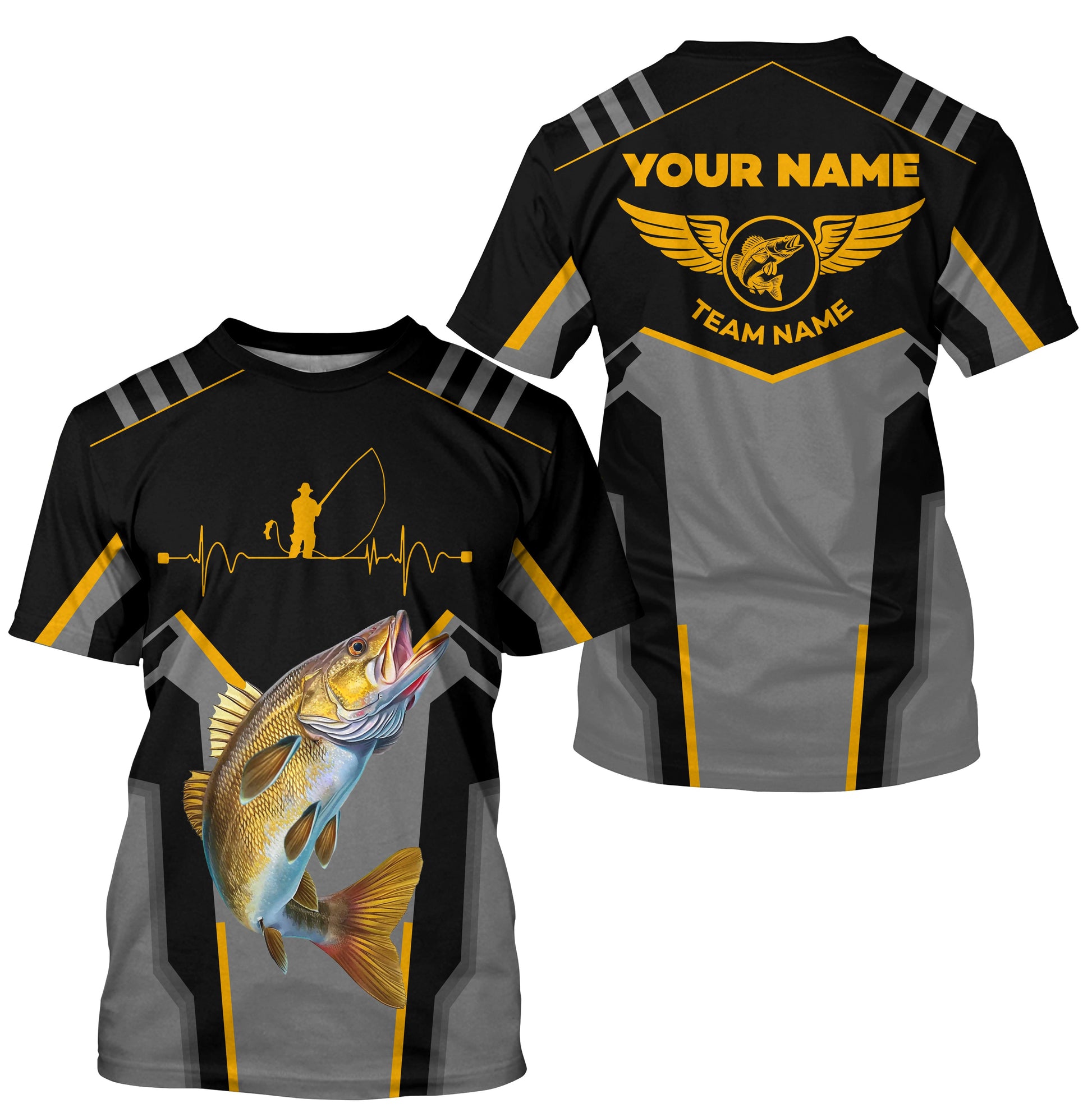 Personalized Black Walleye Fishing, Team Walleye Fishing Long Sleeve tournament| Yellow NQS6223