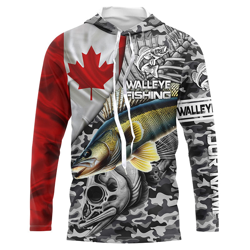 Canadian Flag Walleye Ice Fishing camo Custom long sleeve performance Walleye Fishing NQS6706