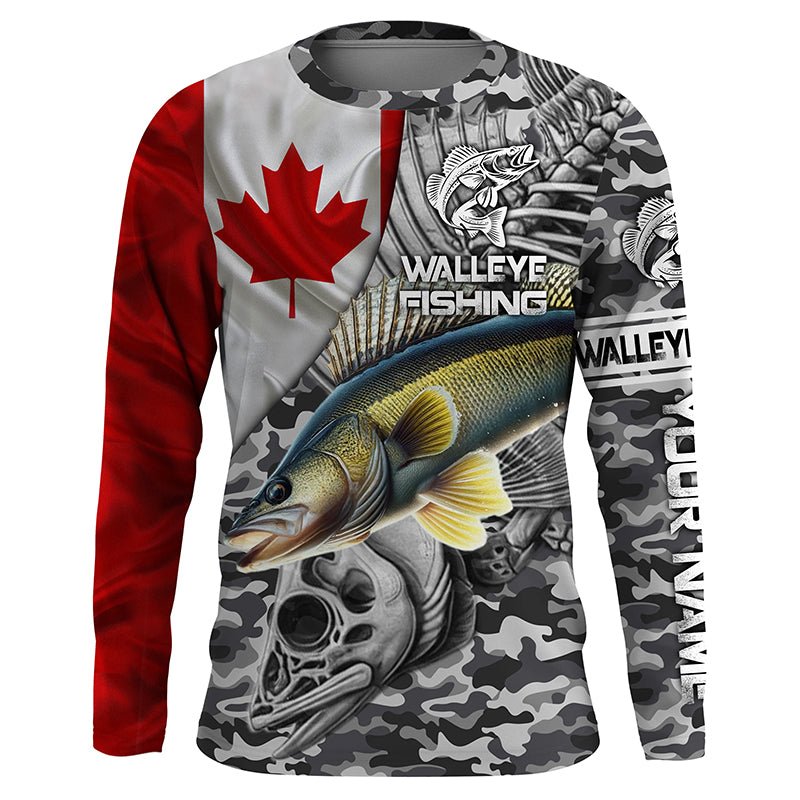 Canadian Flag Walleye Ice Fishing camo Custom long sleeve performance Walleye Fishing NQS6706