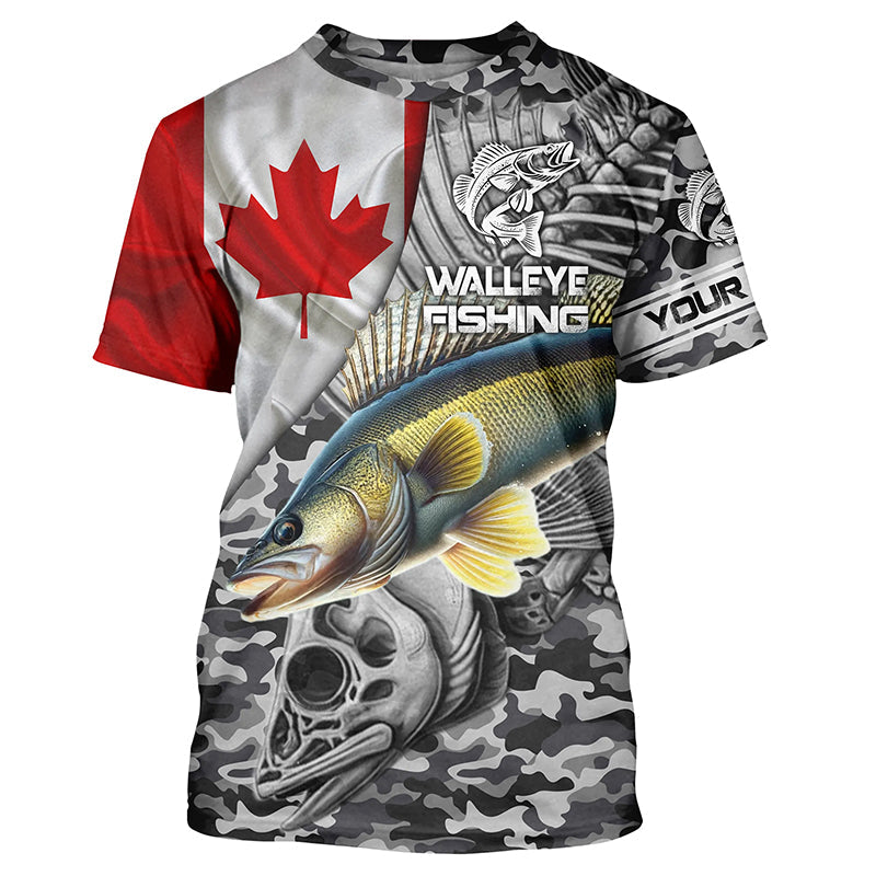 Canadian Flag Walleye Ice Fishing camo Custom long sleeve performance Walleye Fishing NQS6706