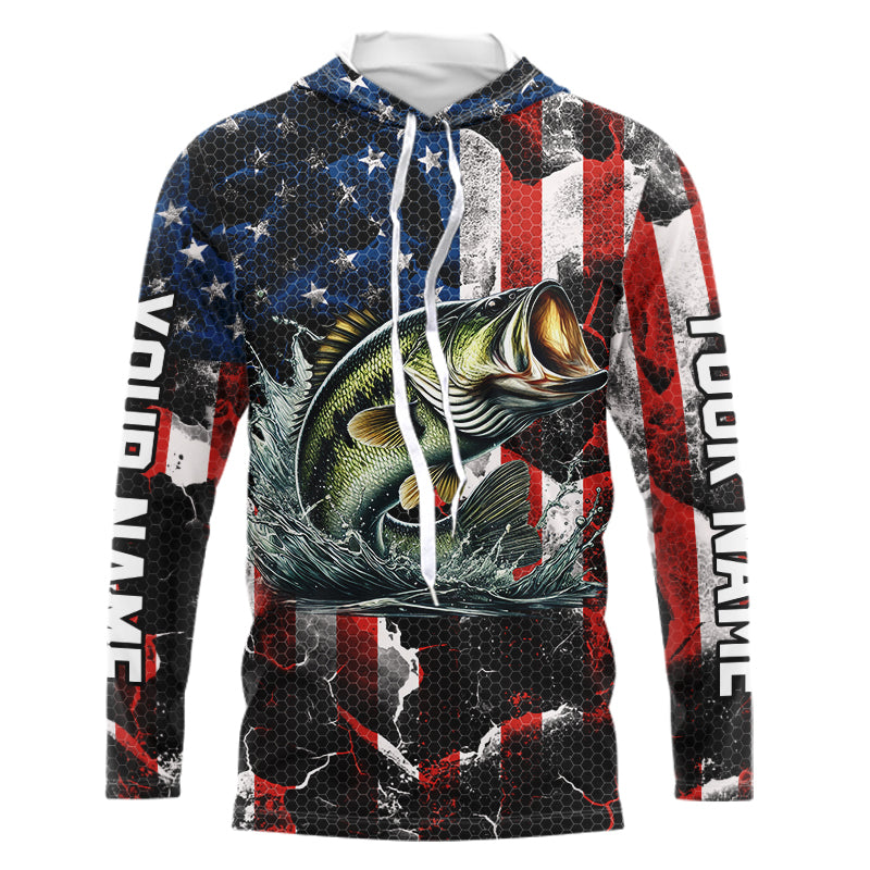 Largemouth Bass fishing American flag Custom UV protection performance long sleeve fishing NQS9276
