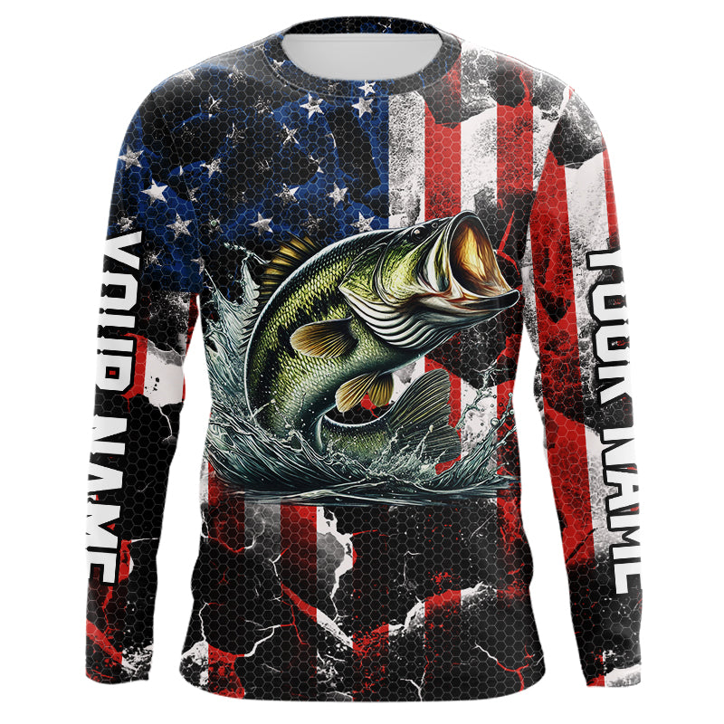 Largemouth Bass fishing American flag Custom UV protection performance long sleeve fishing NQS9276