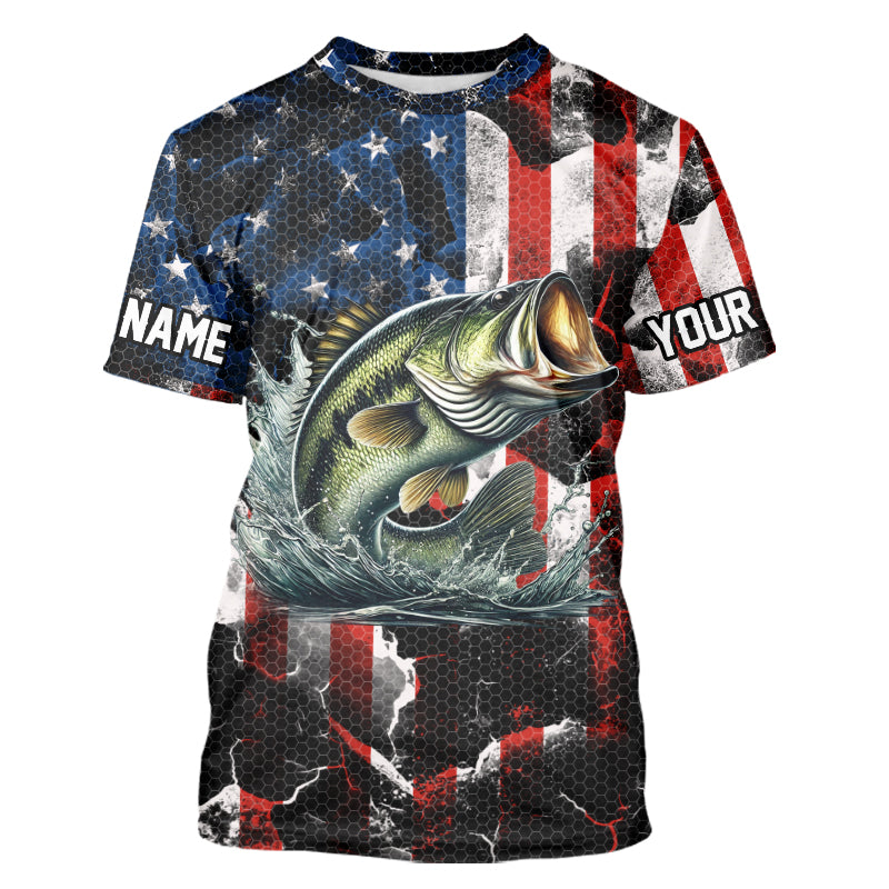 Largemouth Bass fishing American flag Custom UV protection performance long sleeve fishing NQS9276